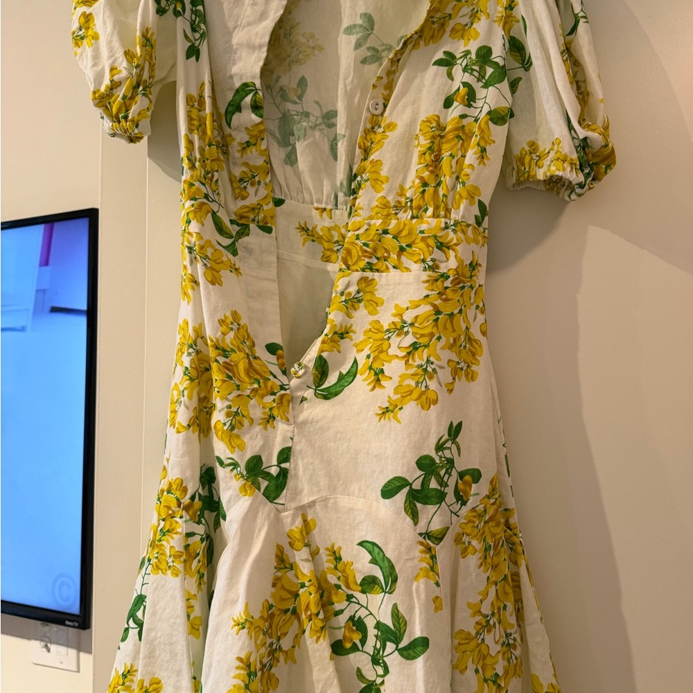 Gianfranco Ferre Yellow and Green Floral Midi Dress